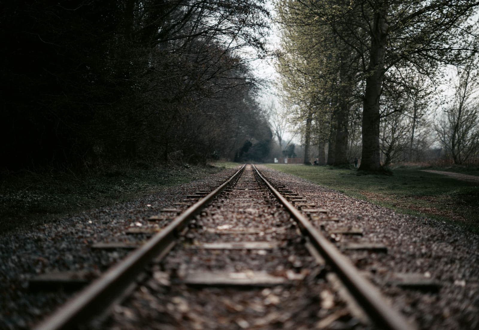 Empty train tracks stretching ahead into the distance on a clear day